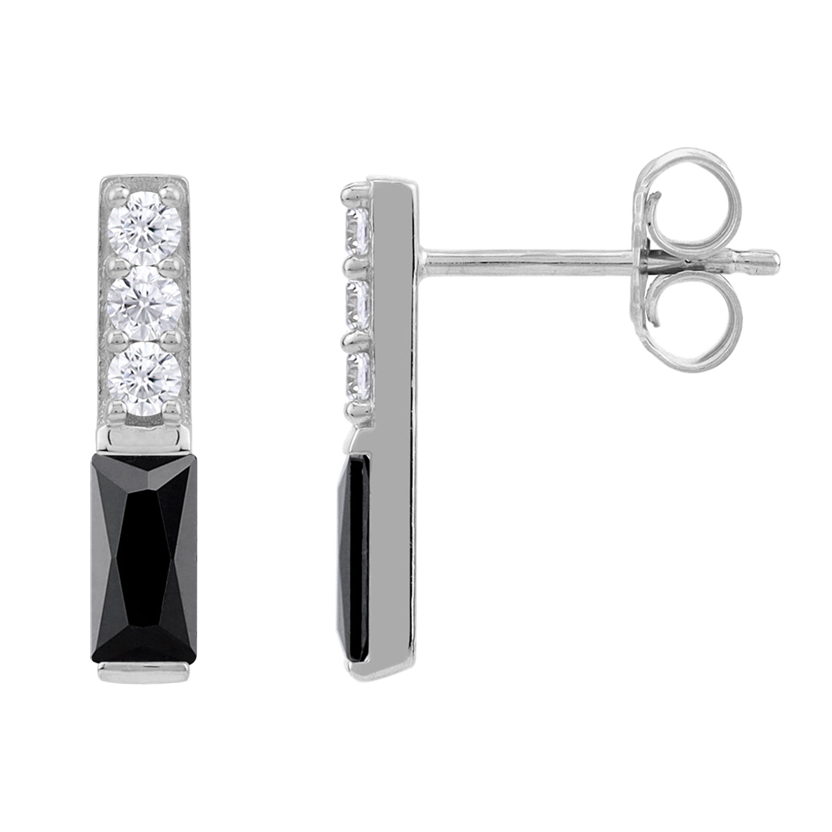 Black and White Cubic Zirconia 925 Sterling Silver Minimalist Trendy Bar Stud Post Earrings silvershake