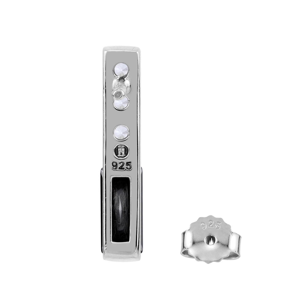 Black and White Cubic Zirconia 925 Sterling Silver Minimalist Trendy Bar Stud Post Earrings silvershake