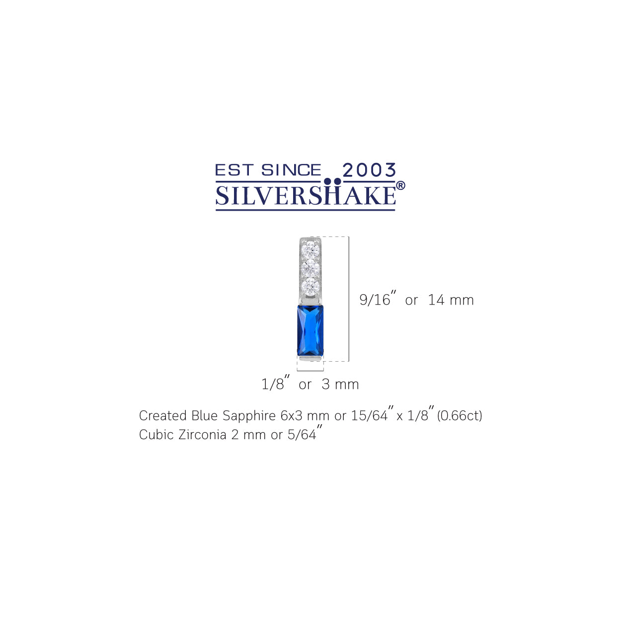 Created Blue Sapphire White Gold Plated 925 Sterling Silver Minimalist Trendy Bar Stud Post Earrings silvershake