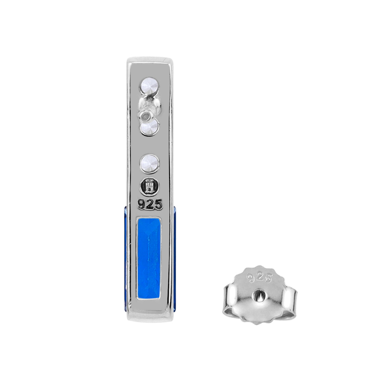 Created Blue Sapphire White Gold Plated 925 Sterling Silver Minimalist Trendy Bar Stud Post Earrings silvershake