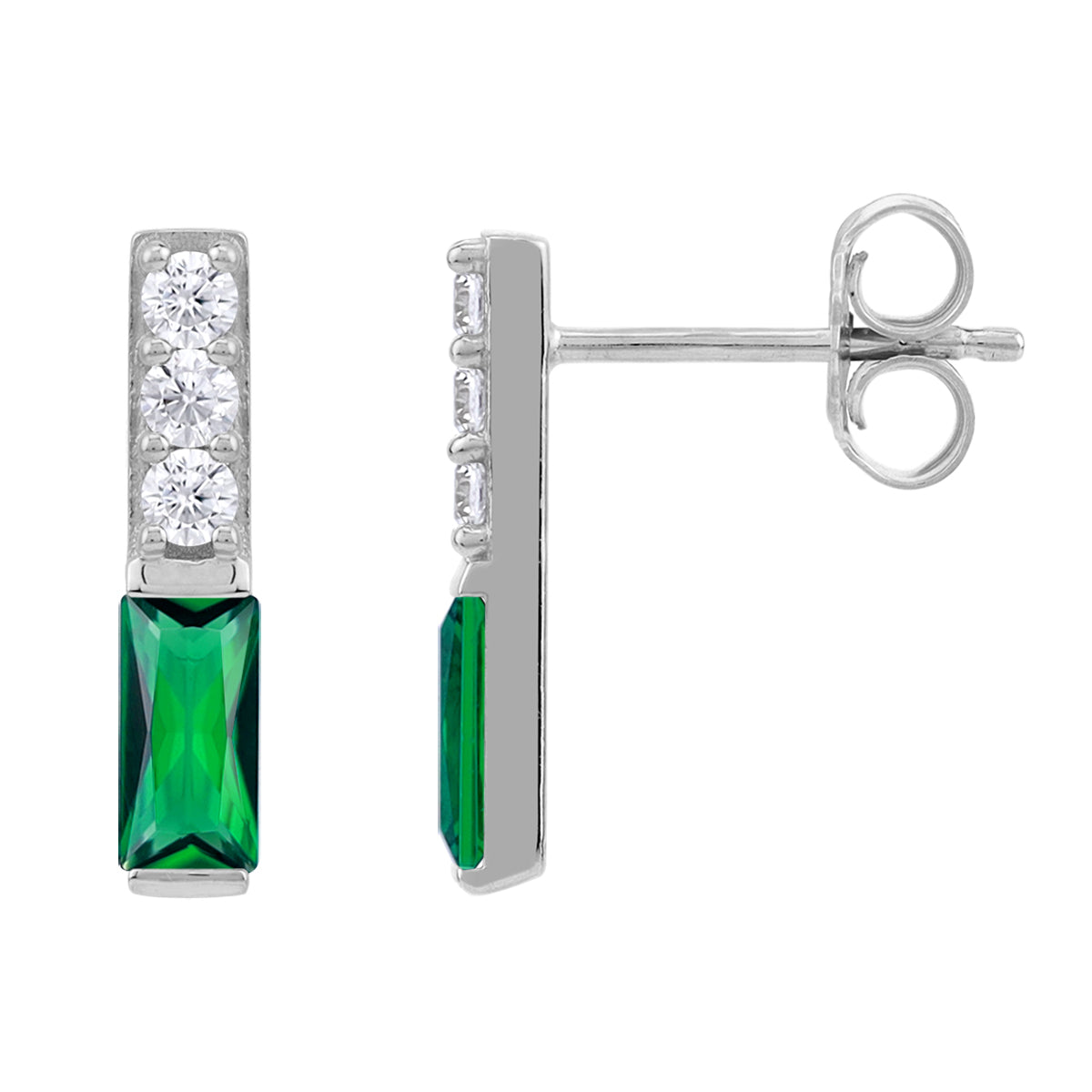 Created Nano Green Emerald 925 Sterling Silver Minimalist Trendy Bar Stud Post Earrings silvershake