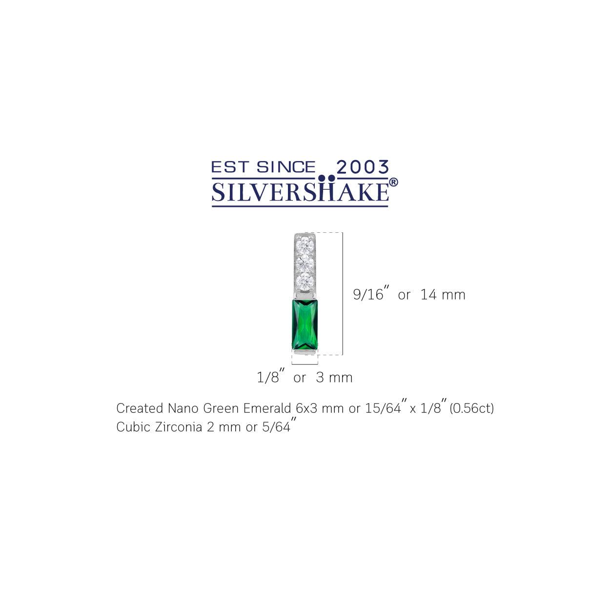 Created Nano Green Emerald 925 Sterling Silver Minimalist Trendy Bar Stud Post Earrings silvershake