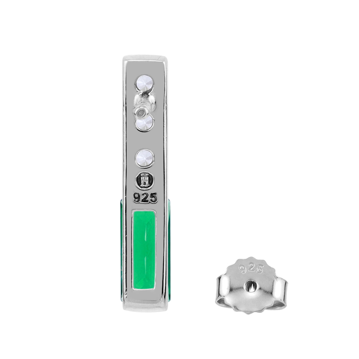 Created Nano Green Emerald 925 Sterling Silver Minimalist Trendy Bar Stud Post Earrings silvershake