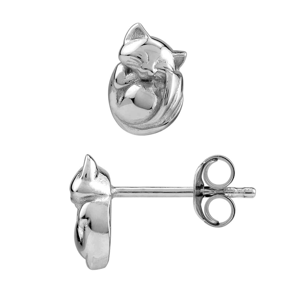 Petite White Gold Plated 925 Sterling Silver Minimalist Chic Cat Pet Casual Stud Post Earrings