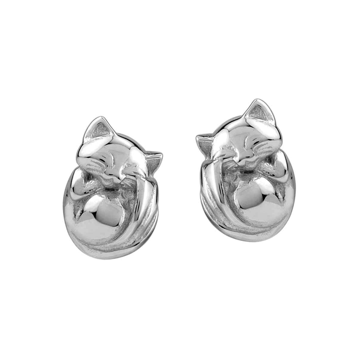 Petite White Gold Plated 925 Sterling Silver Minimalist Chic Cat Pet Casual Stud Post Earrings