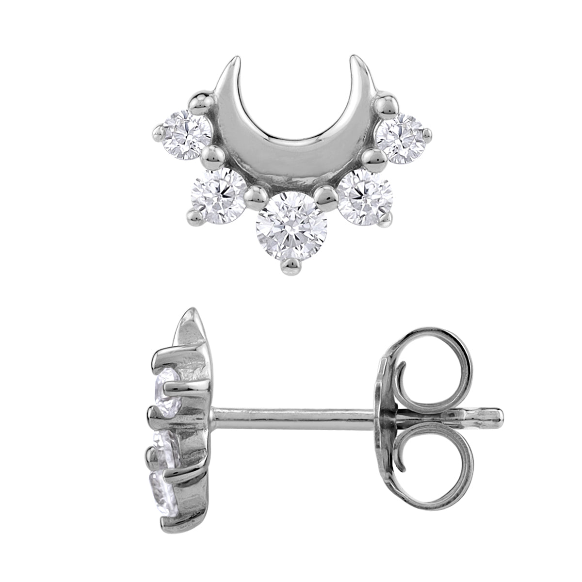 White Cubic Zirconia 925 Sterling Silver Minimalist Trendy Chic Crescent Moon Stud Earrings silvershake