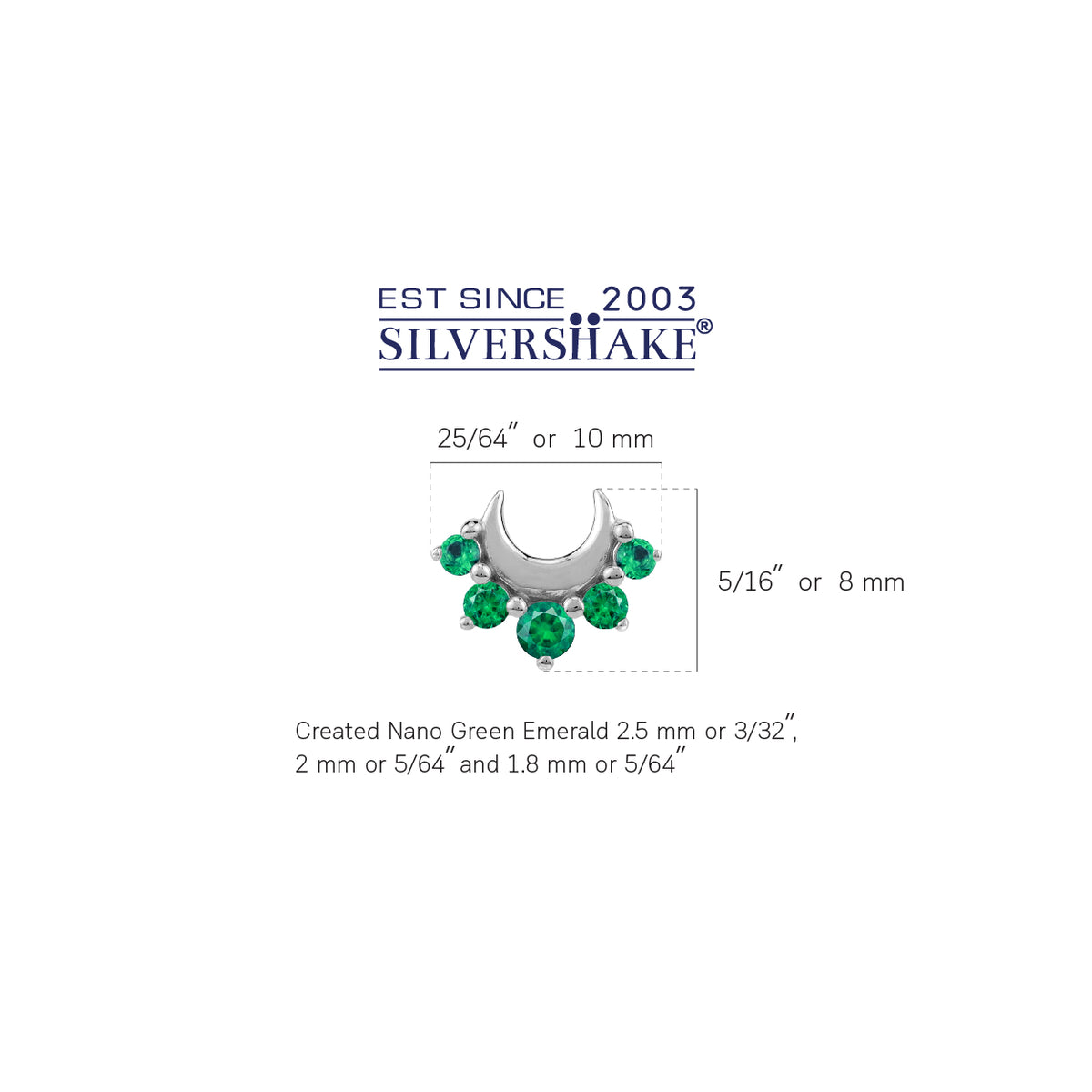 Created Nano Green Emerald 925 Sterling Silver Minimalist Trendy Chic Crescent Moon Stud Earrings silvershake