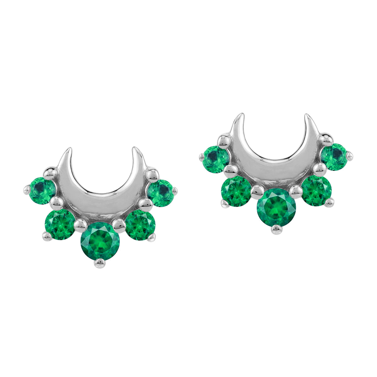 Created Nano Green Emerald 925 Sterling Silver Minimalist Trendy Chic Crescent Moon Stud Earrings silvershake