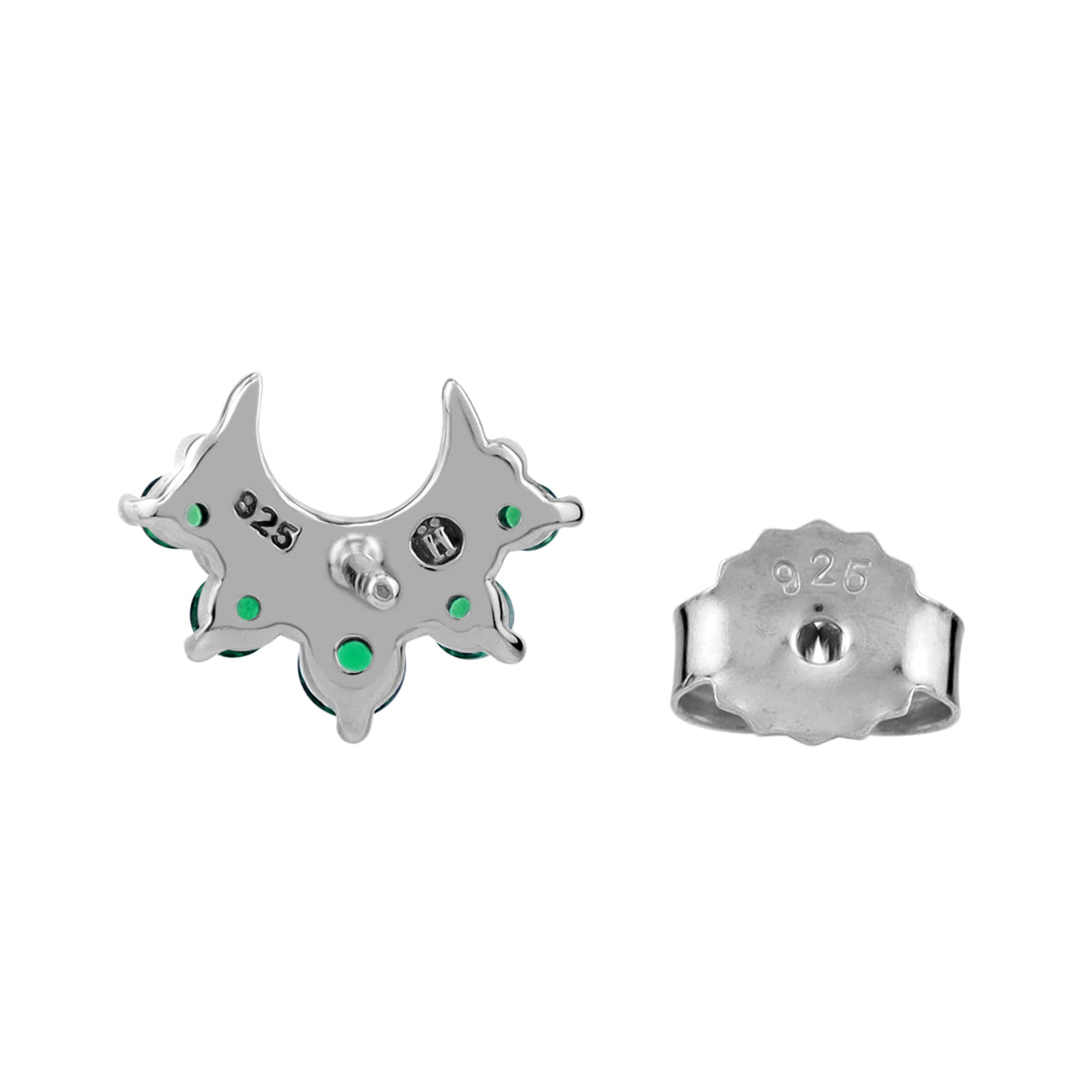 Created Nano Green Emerald 925 Sterling Silver Minimalist Trendy Chic Crescent Moon Stud Earrings silvershake