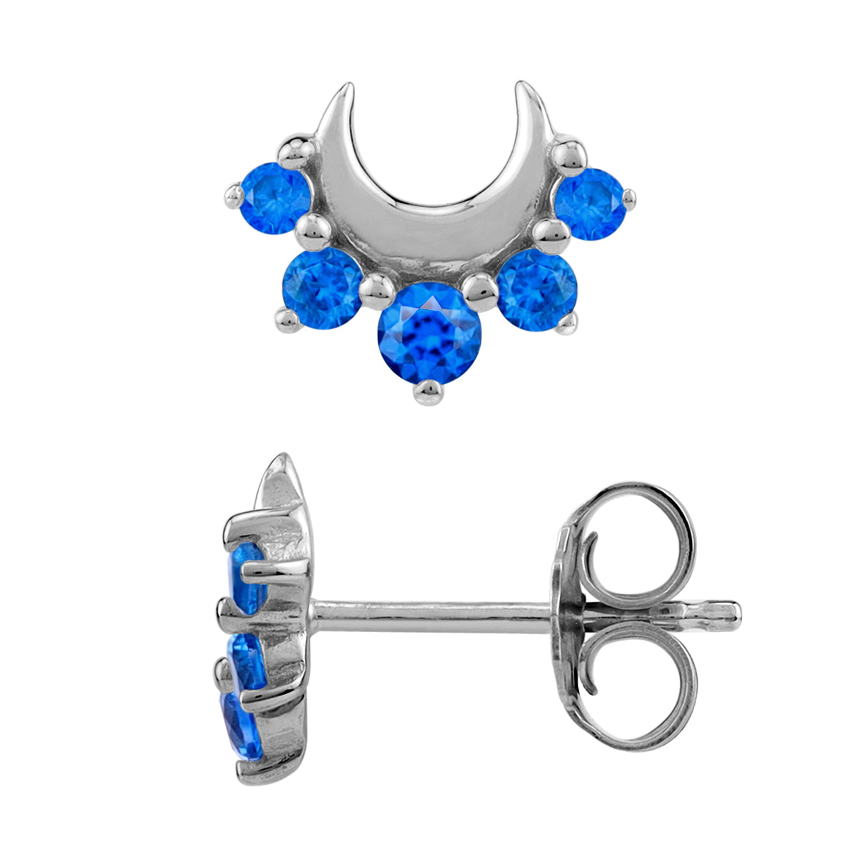 Created Blue Sapphire 925 Sterling Silver Minimalist Trendy Chic Crescent Moon Stud Earrings silvershake