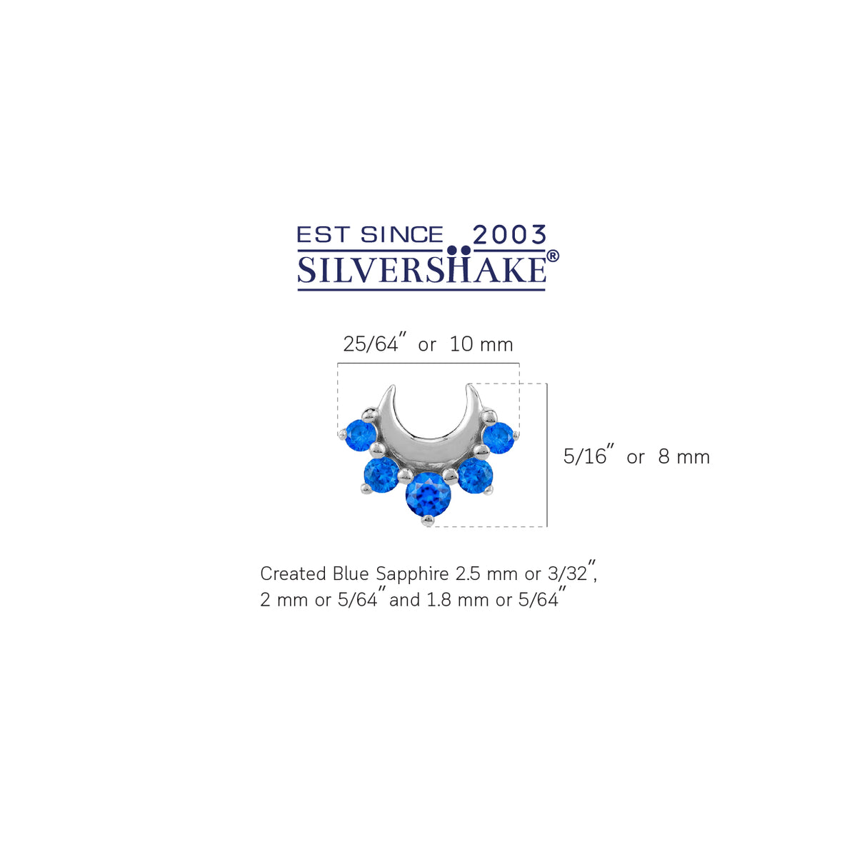 Created Blue Sapphire 925 Sterling Silver Minimalist Trendy Chic Crescent Moon Stud Earrings silvershake