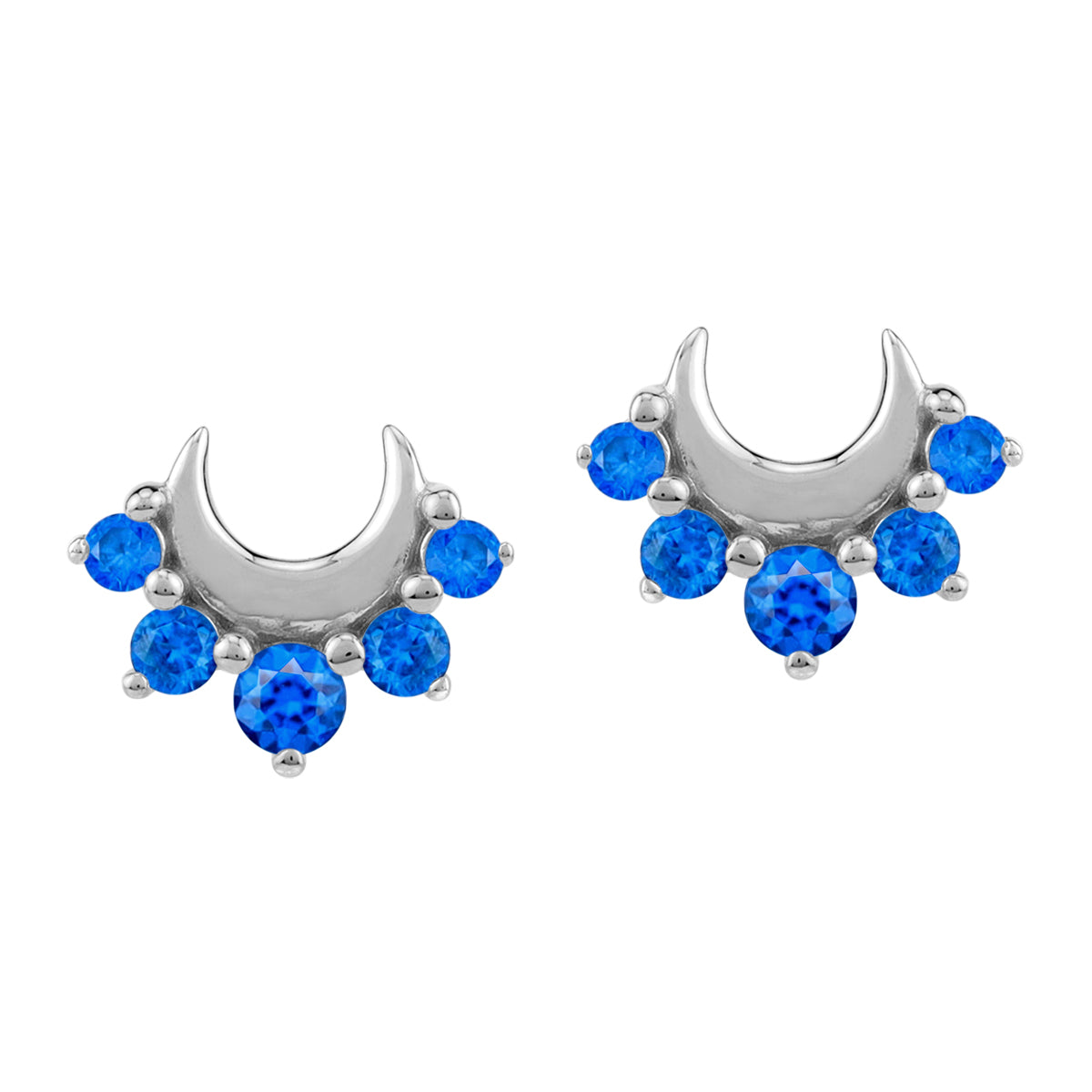Created Blue Sapphire 925 Sterling Silver Minimalist Trendy Chic Crescent Moon Stud Earrings silvershake