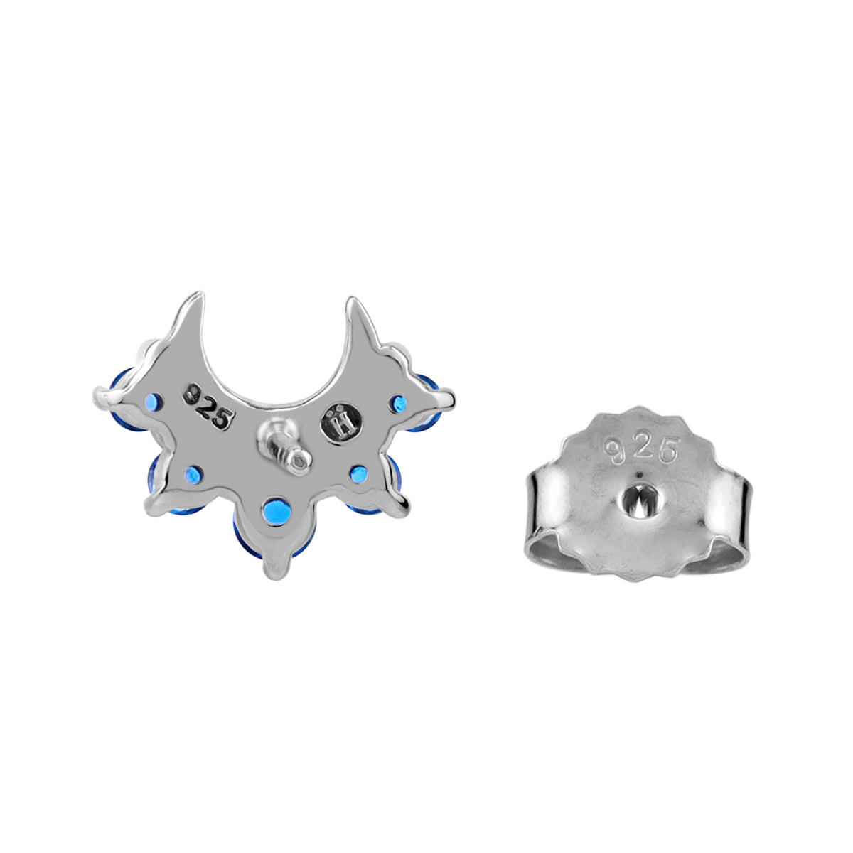 Created Blue Sapphire 925 Sterling Silver Minimalist Trendy Chic Crescent Moon Stud Earrings silvershake