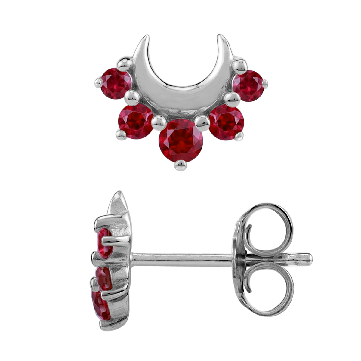 Simulated Red Ruby 925 Sterling Silver Minimalist Trendy Chic Crescent Moon Stud Earrings silvershake
