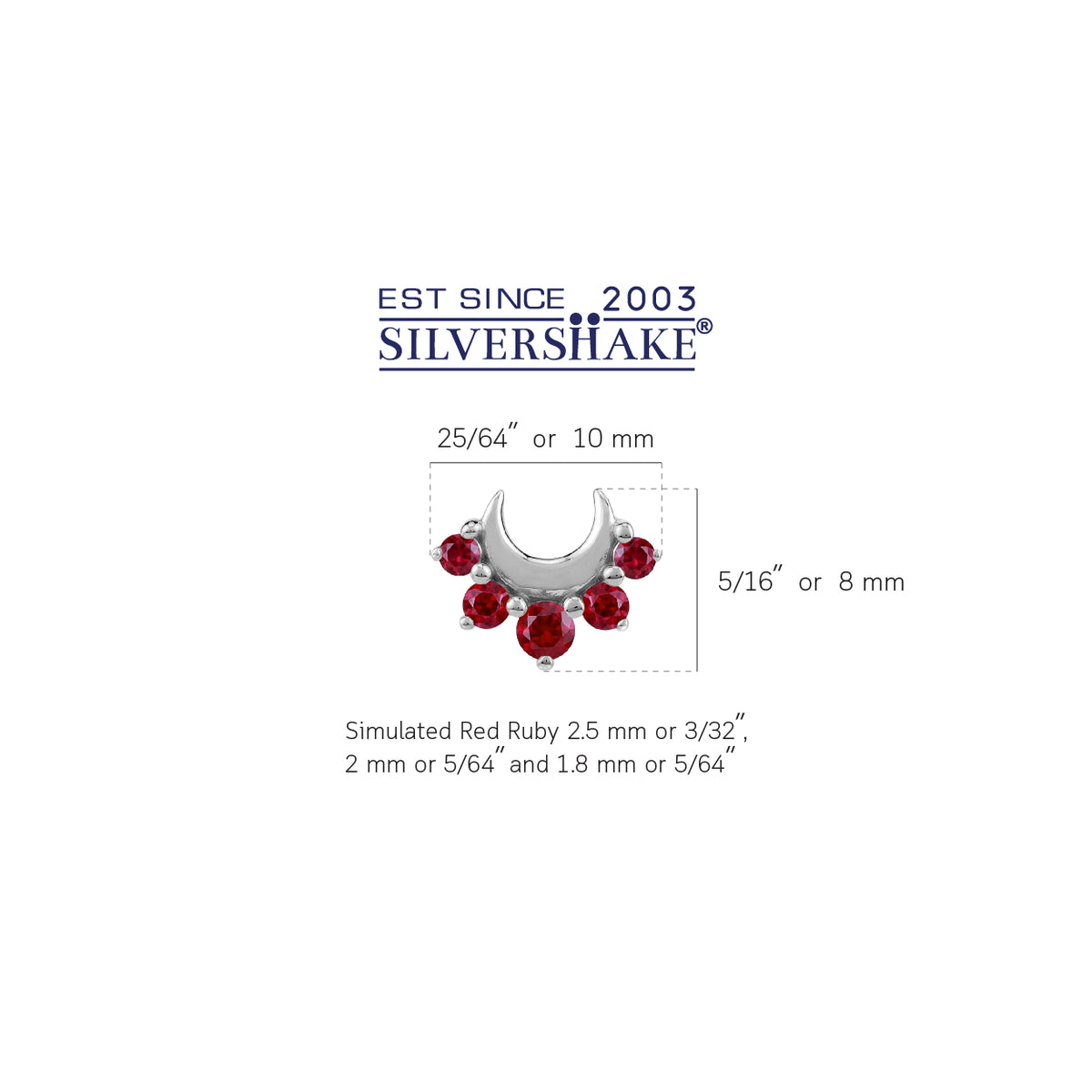 Simulated Red Ruby 925 Sterling Silver Minimalist Trendy Chic Crescent Moon Stud Earrings silvershake