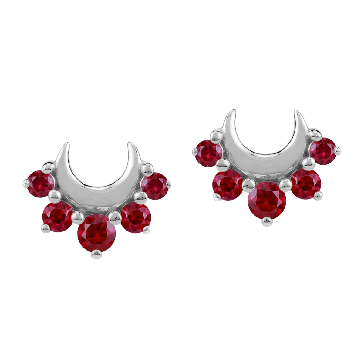 Simulated Red Ruby 925 Sterling Silver Minimalist Trendy Chic Crescent Moon Stud Earrings silvershake
