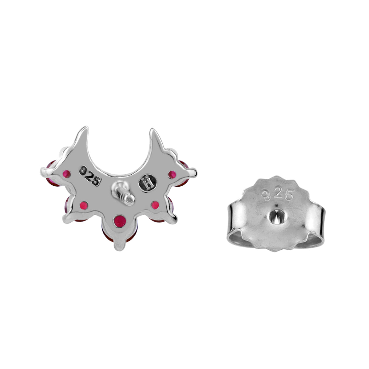 Simulated Red Ruby 925 Sterling Silver Minimalist Trendy Chic Crescent Moon Stud Earrings silvershake