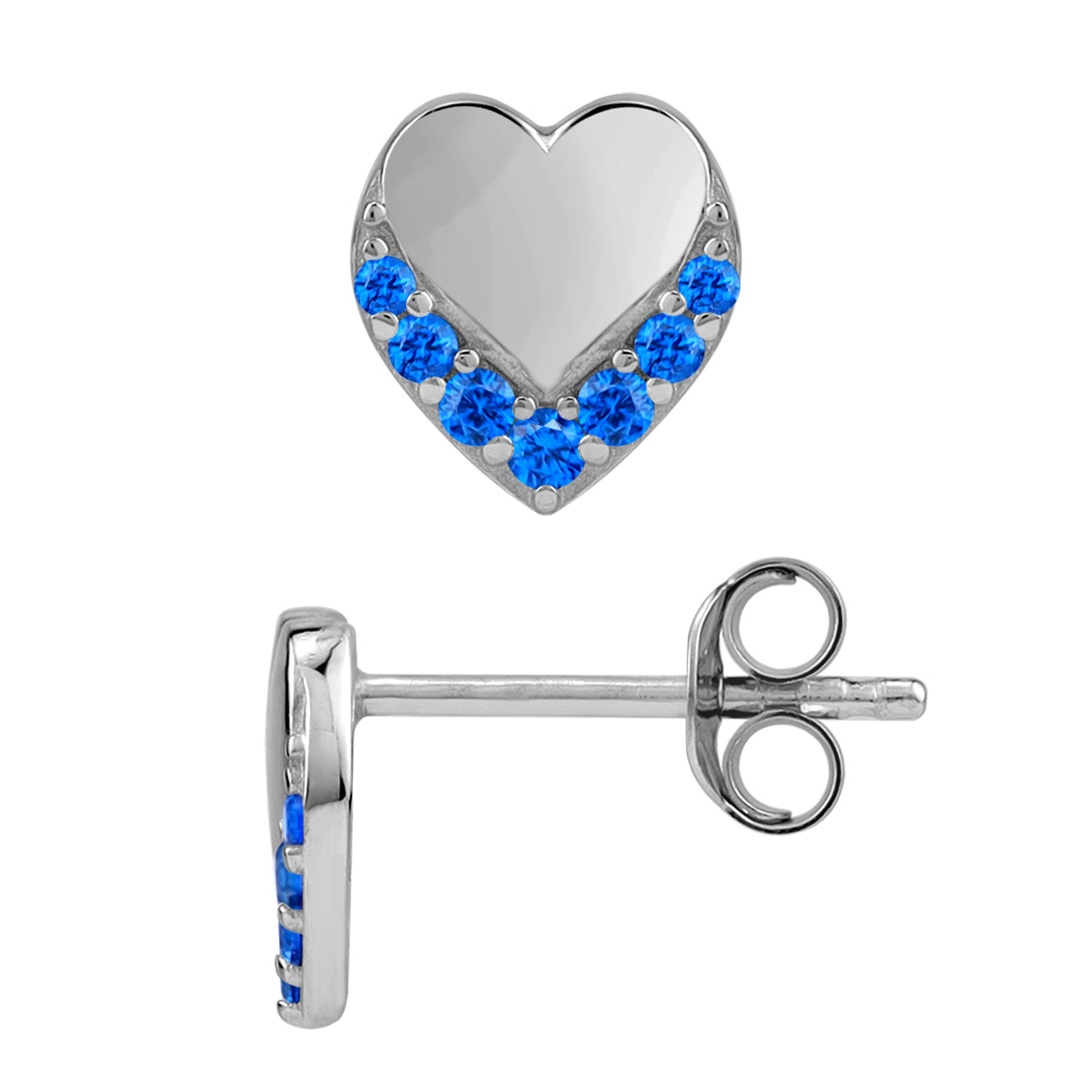 Petite Created Blue Sapphire 925 Sterling Silver Minimalist Trendy Heart Casual Love Stud Earrings silvershake