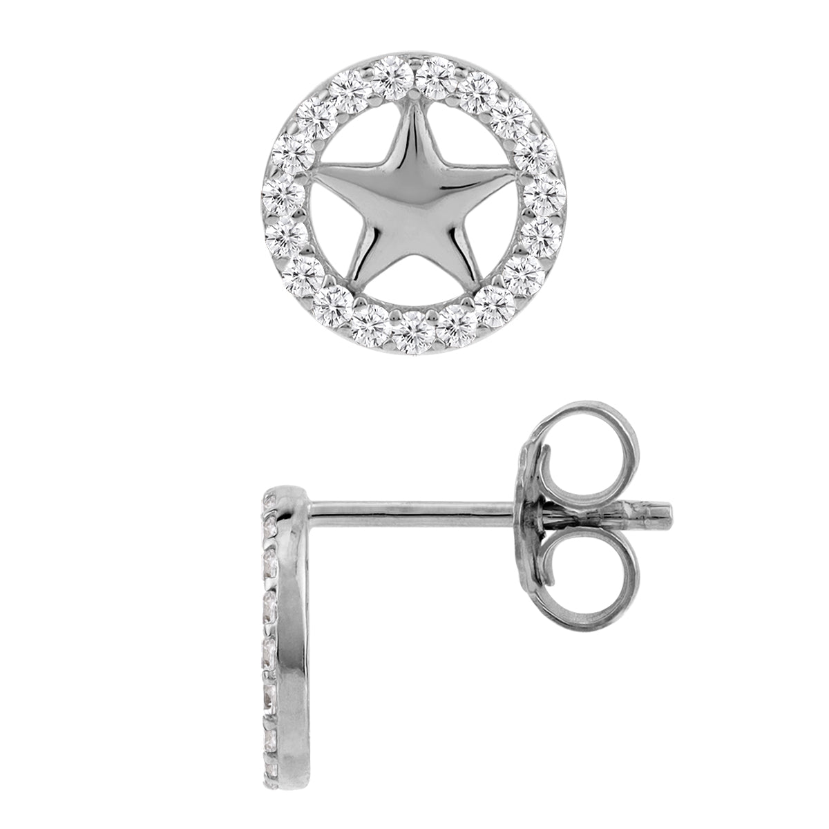 White Cubic Zirconia 925 Sterling Silver Minimalist Trendy Chic Star in Circle Stud Post Earrings silvershake