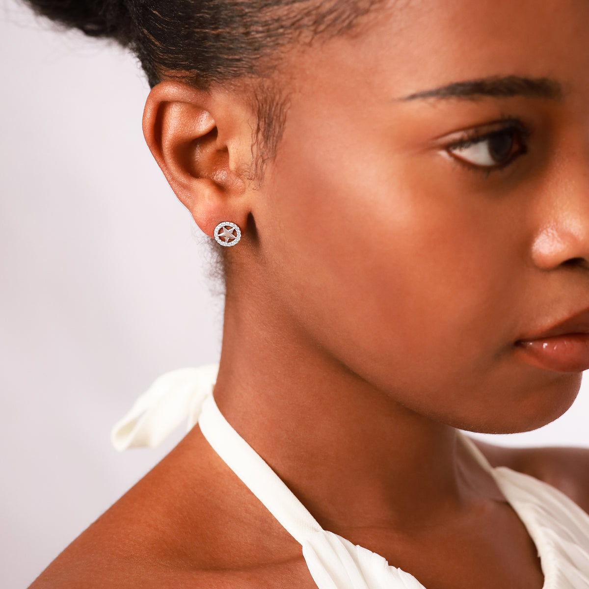 White Cubic Zirconia 925 Sterling Silver Minimalist Trendy Chic Star in Circle Stud Post Earrings silvershake