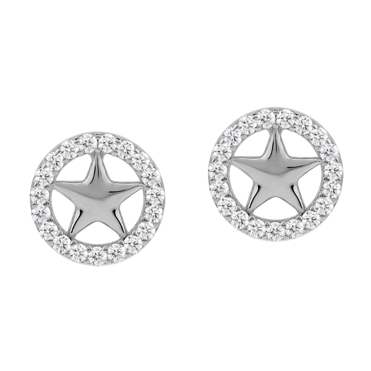 White Cubic Zirconia 925 Sterling Silver Minimalist Trendy Chic Star in Circle Stud Post Earrings silvershake