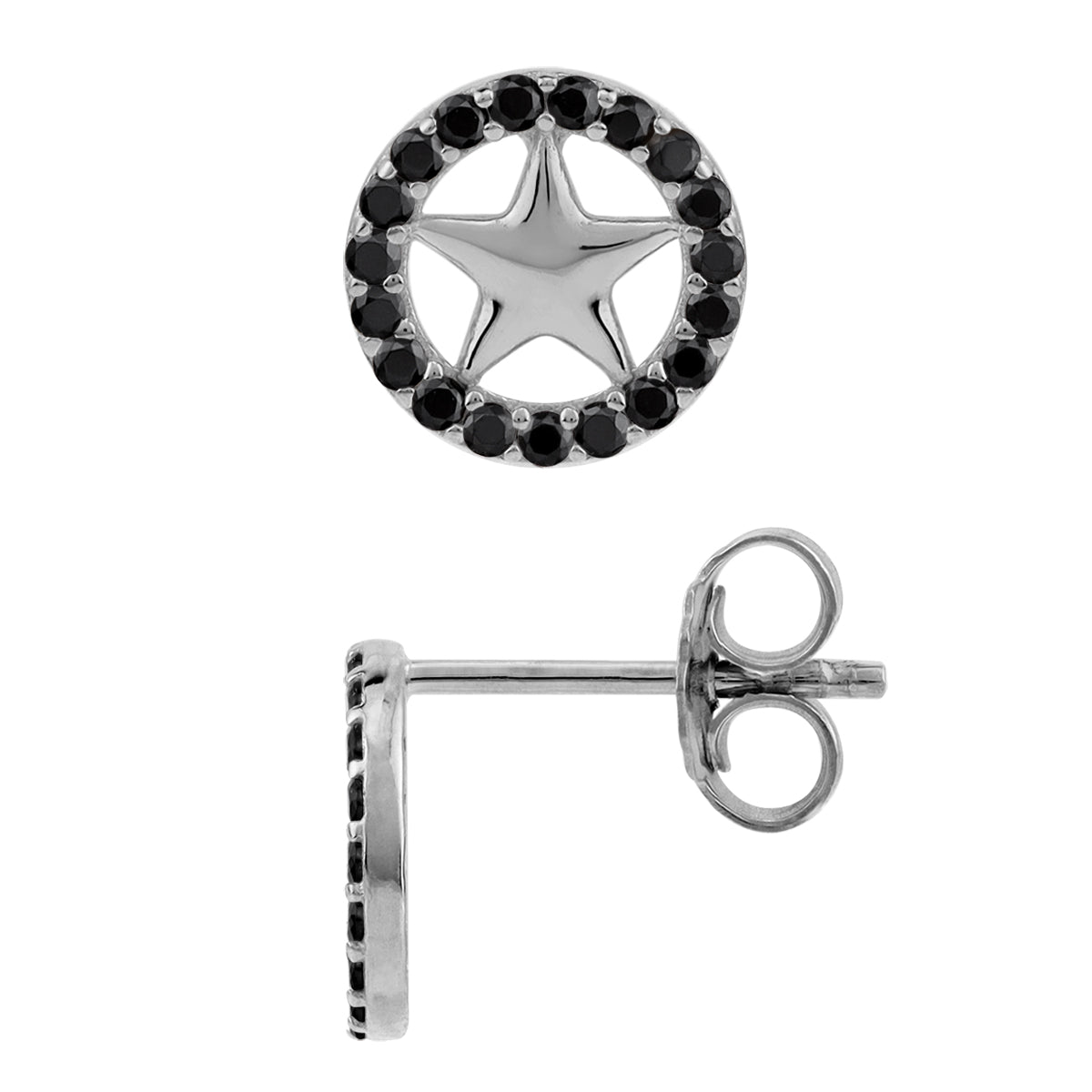Black Cubic Zirconia 925 Sterling Silver Minimalist Trendy Chic Star in Circle Stud Post Earrings silvershake