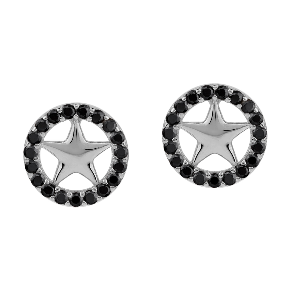 Black Cubic Zirconia 925 Sterling Silver Minimalist Trendy Chic Star in Circle Stud Post Earrings silvershake