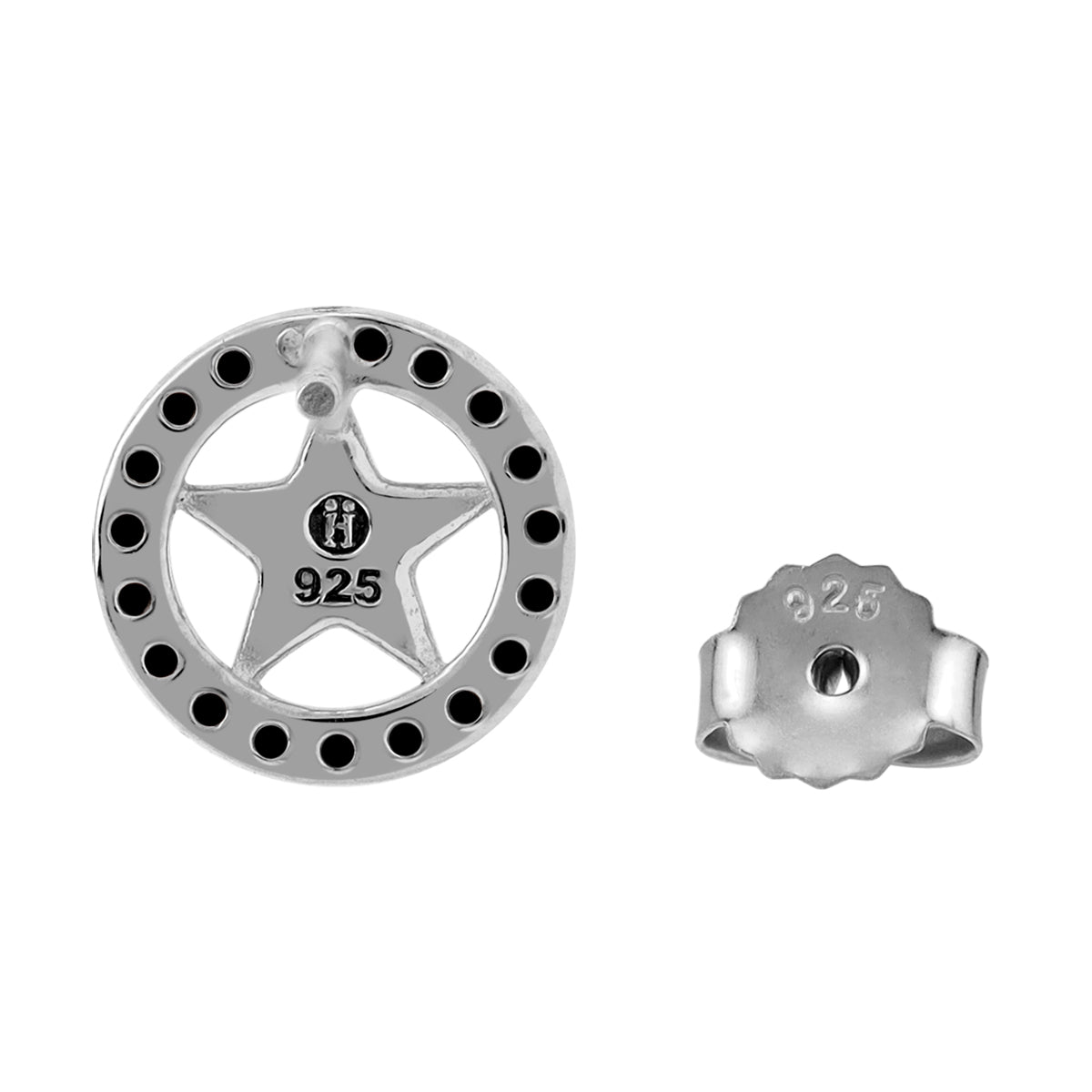 Black Cubic Zirconia 925 Sterling Silver Minimalist Trendy Chic Star in Circle Stud Post Earrings silvershake