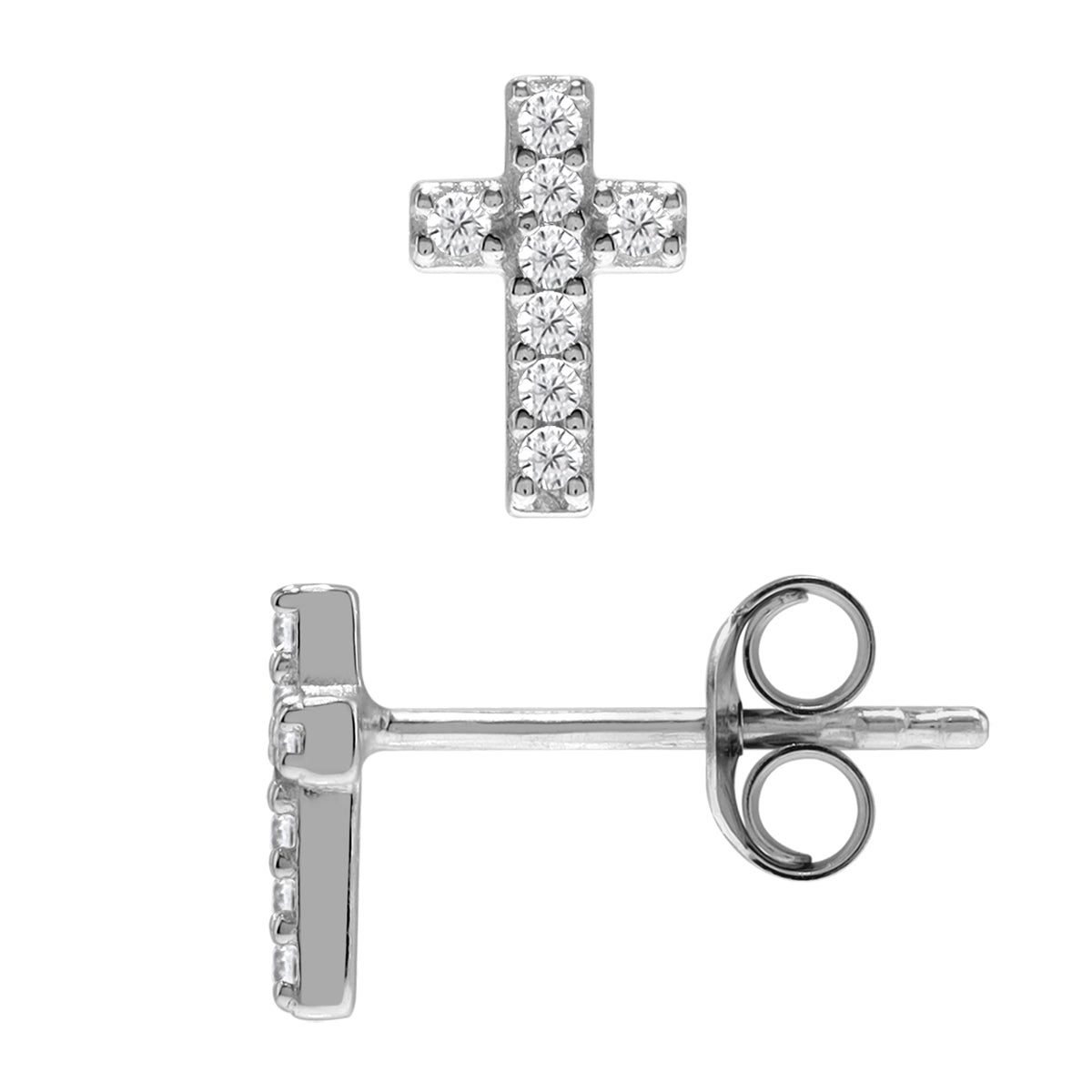 Ultra Petite White CZ 925 Sterling Silver Minimalist Trendy Cross Religion Christian Stud Earrings silvershake