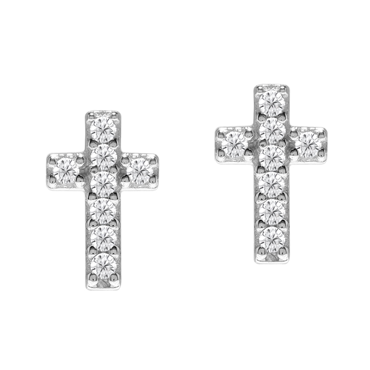 Ultra Petite White CZ 925 Sterling Silver Minimalist Trendy Cross Religion Christian Stud Earrings silvershake