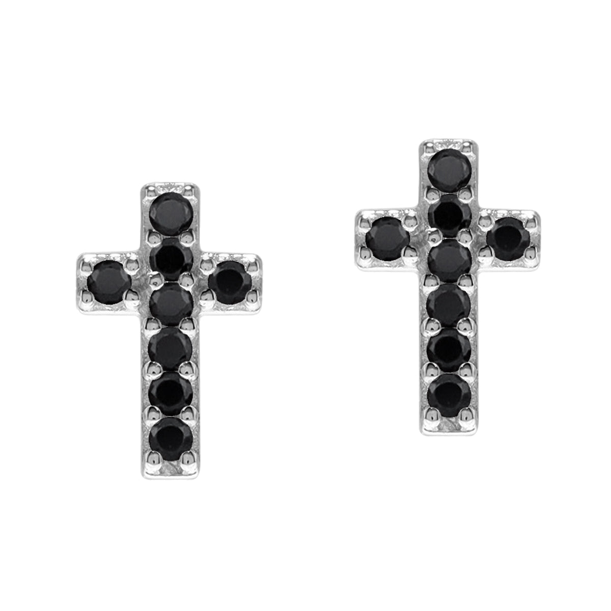 Ultra Petite Black CZ 925 Sterling Silver Minimalist Trendy Cross Religion Christian Stud Earrings silvershake