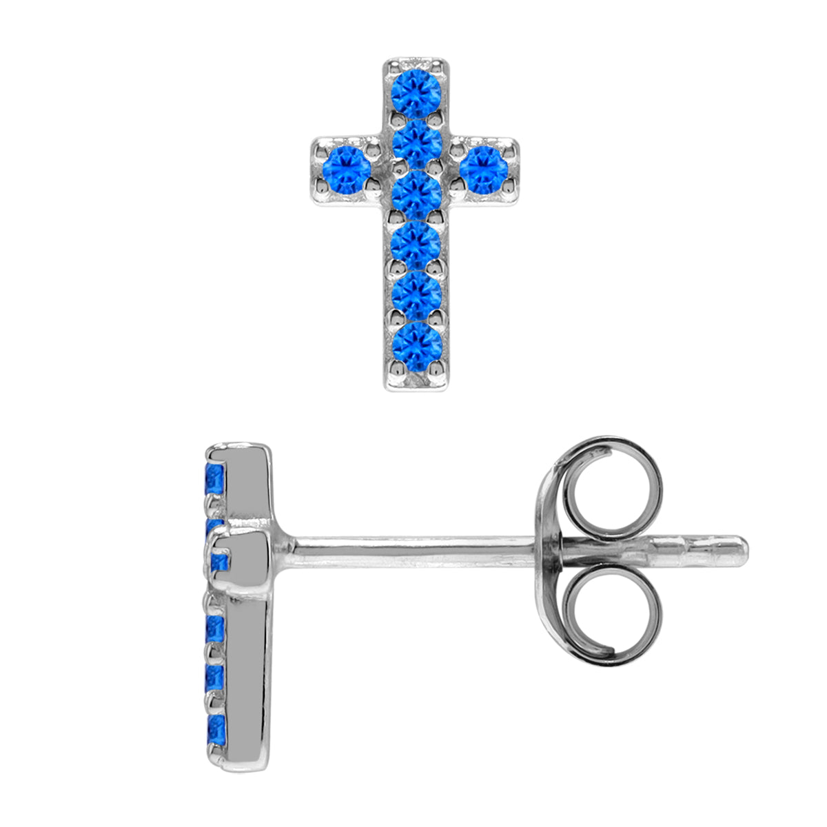 Ultra Petite Blue Sapphire 925 Sterling Silver Minimalist Trendy Chic Cross Religion Stud Earrings silvershake
