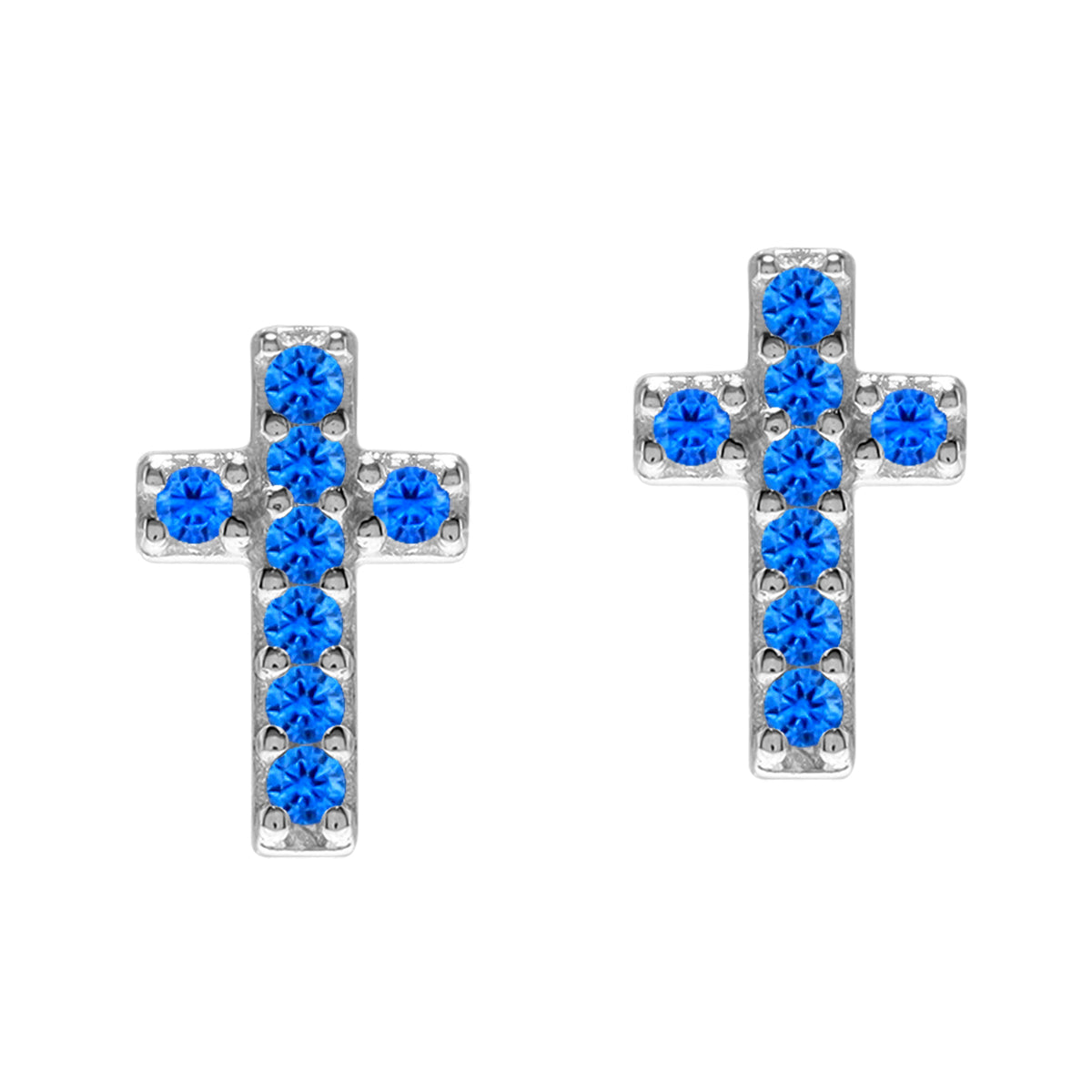 Ultra Petite Blue Sapphire 925 Sterling Silver Minimalist Trendy Chic Cross Religion Stud Earrings silvershake