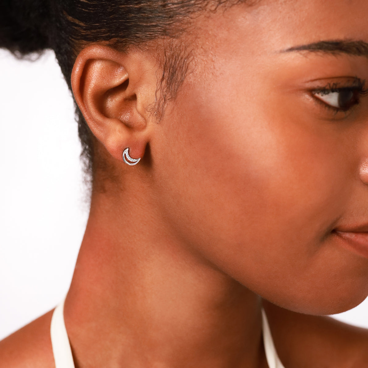 Created Pink Tourmaline 925 Sterling Silver Minimalist Trendy Chic Crescent Moon Stud Post Earrings silvershake