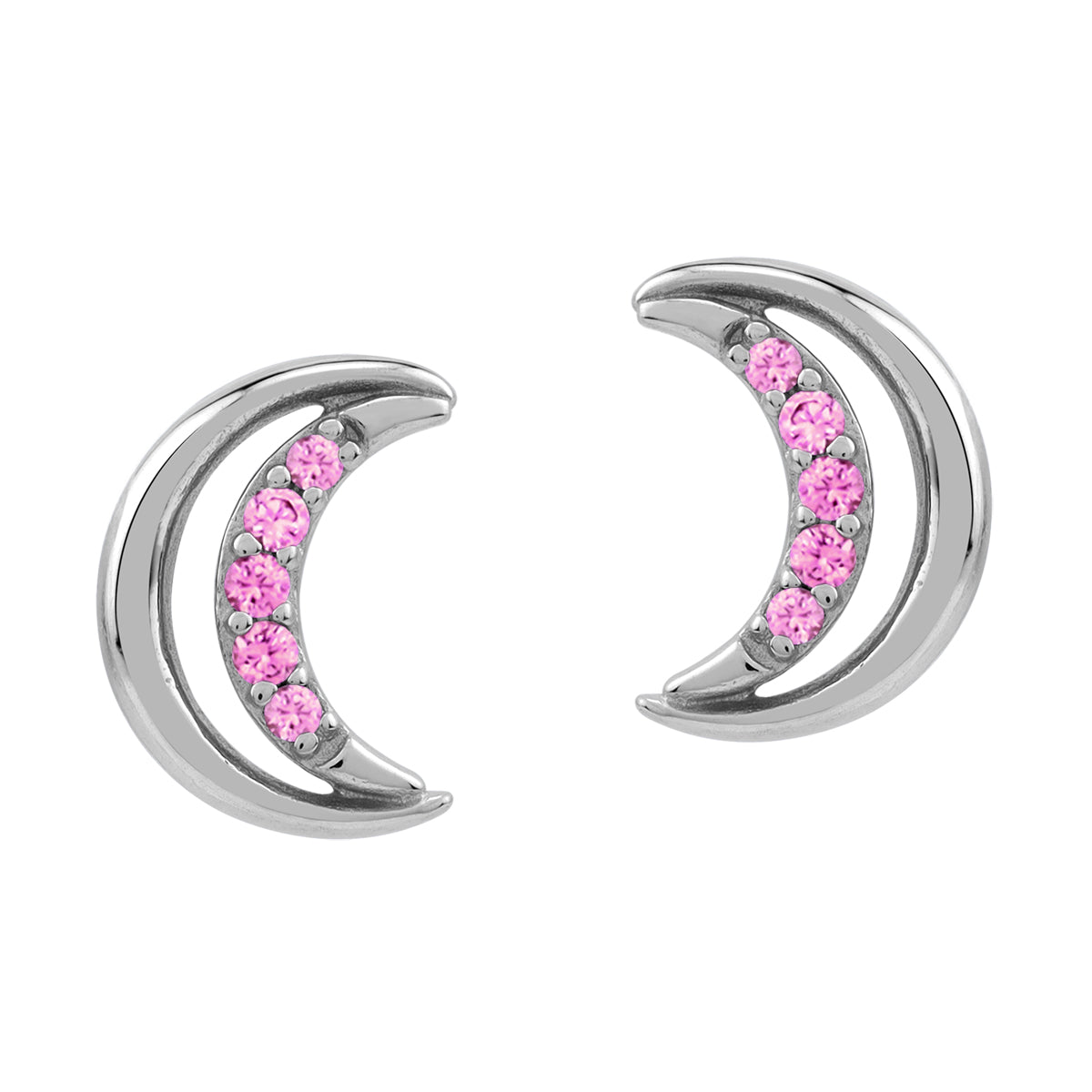 Created Pink Tourmaline 925 Sterling Silver Minimalist Trendy Chic Crescent Moon Stud Post Earrings silvershake