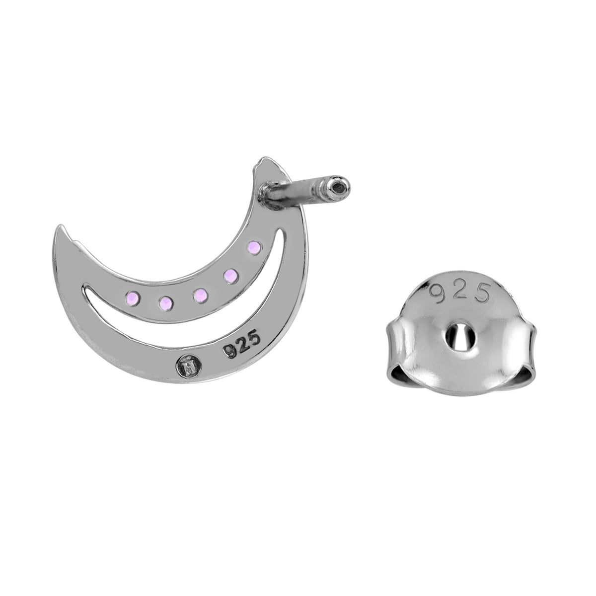 Created Pink Tourmaline 925 Sterling Silver Minimalist Trendy Chic Crescent Moon Stud Post Earrings silvershake