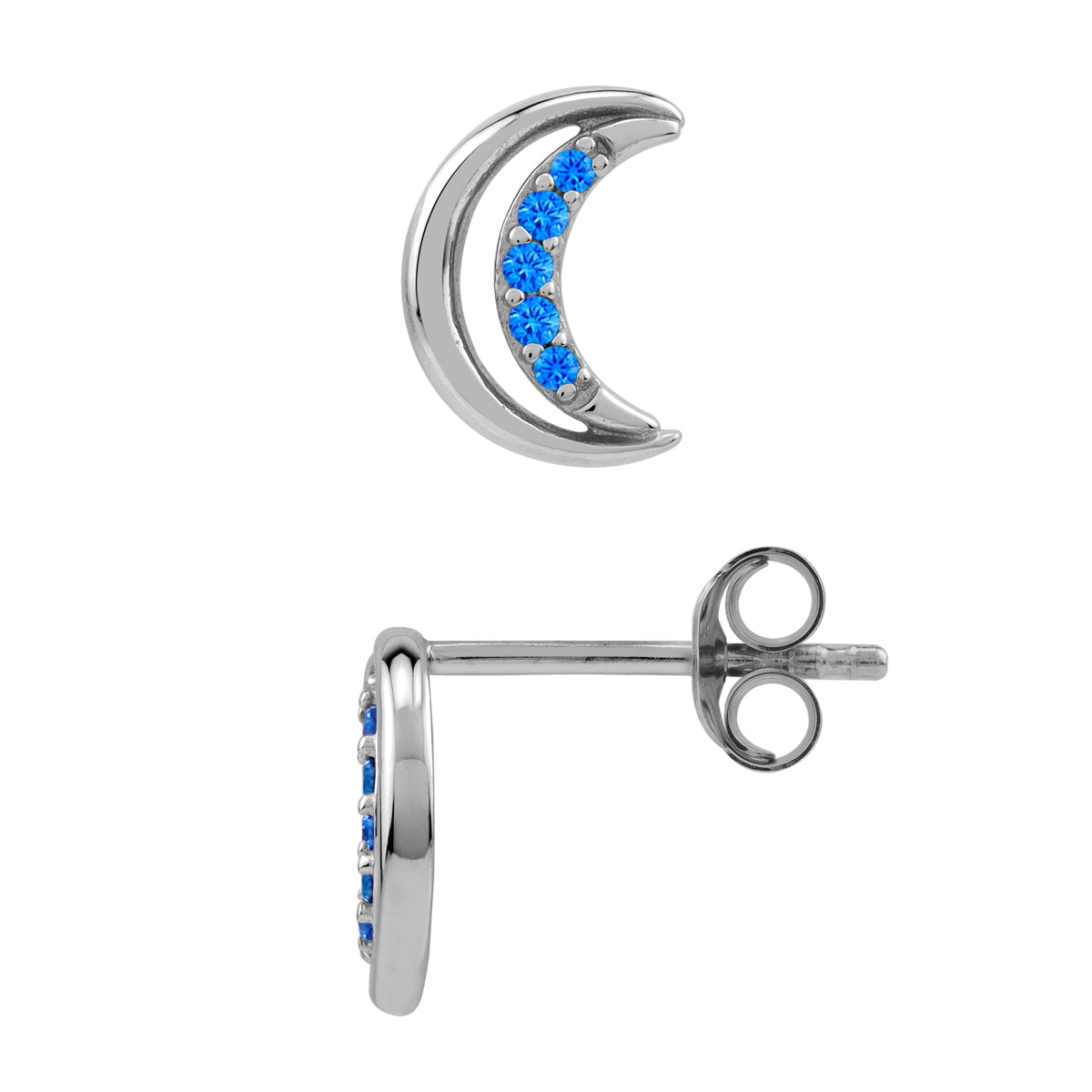 Created Blue Sapphire 925 Sterling Silver Minimalist Trendy Chic Crescent Moon Stud Post Earrings silvershake