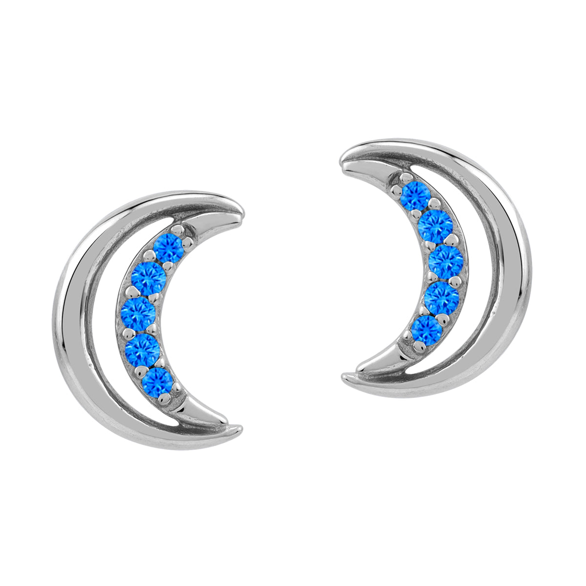 Created Blue Sapphire 925 Sterling Silver Minimalist Trendy Chic Crescent Moon Stud Post Earrings silvershake