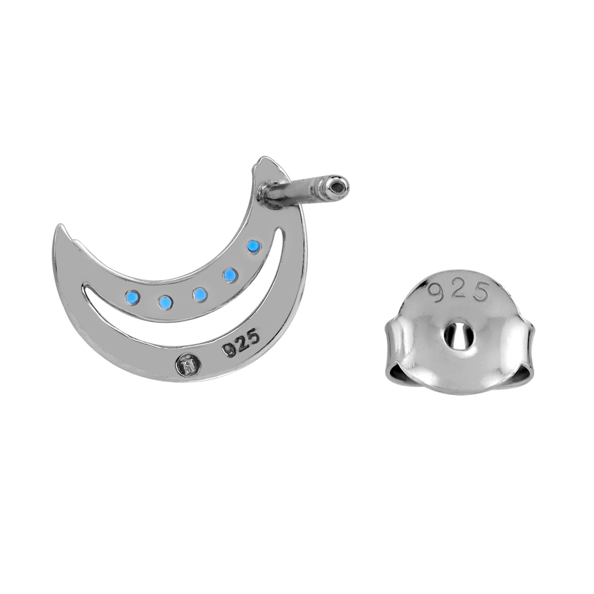 Created Blue Sapphire 925 Sterling Silver Minimalist Trendy Chic Crescent Moon Stud Post Earrings silvershake