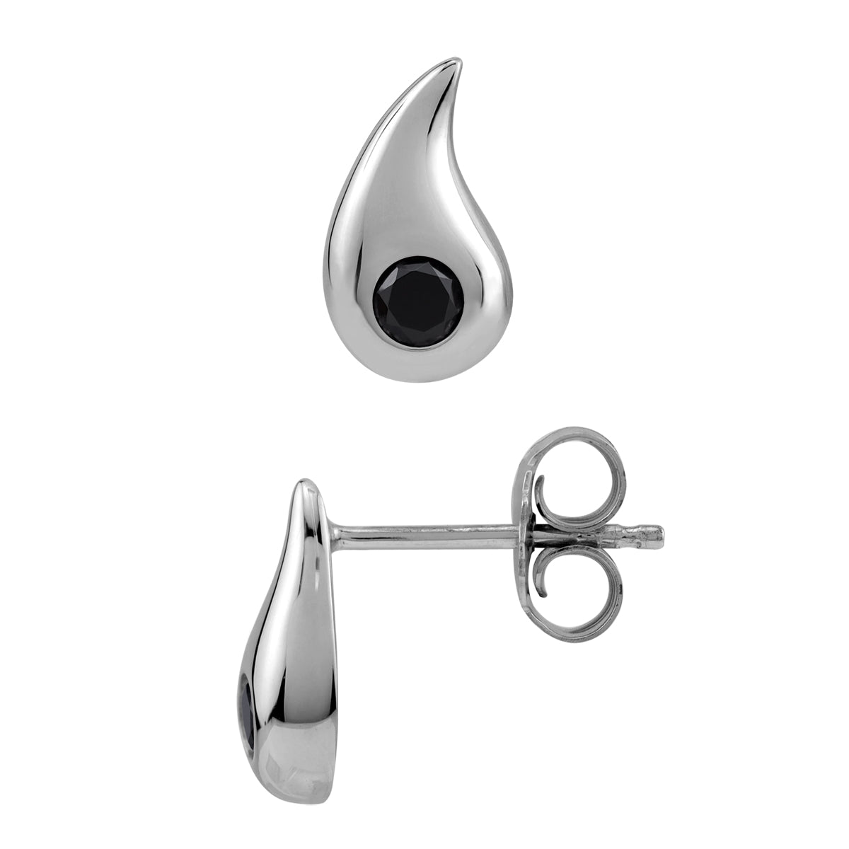Natural Black Onyx 925 Sterling Silver Minimalist Trendy Chic Paisley Shape Drop Stud Post Earrings silvershake