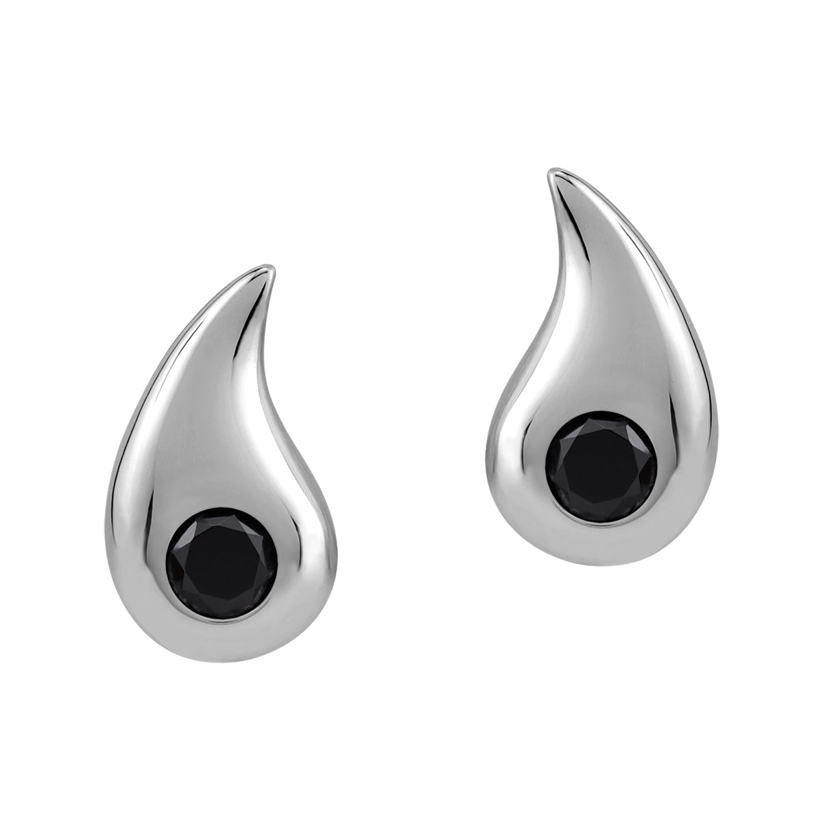 Natural Black Onyx 925 Sterling Silver Minimalist Trendy Chic Paisley Shape Drop Stud Post Earrings silvershake
