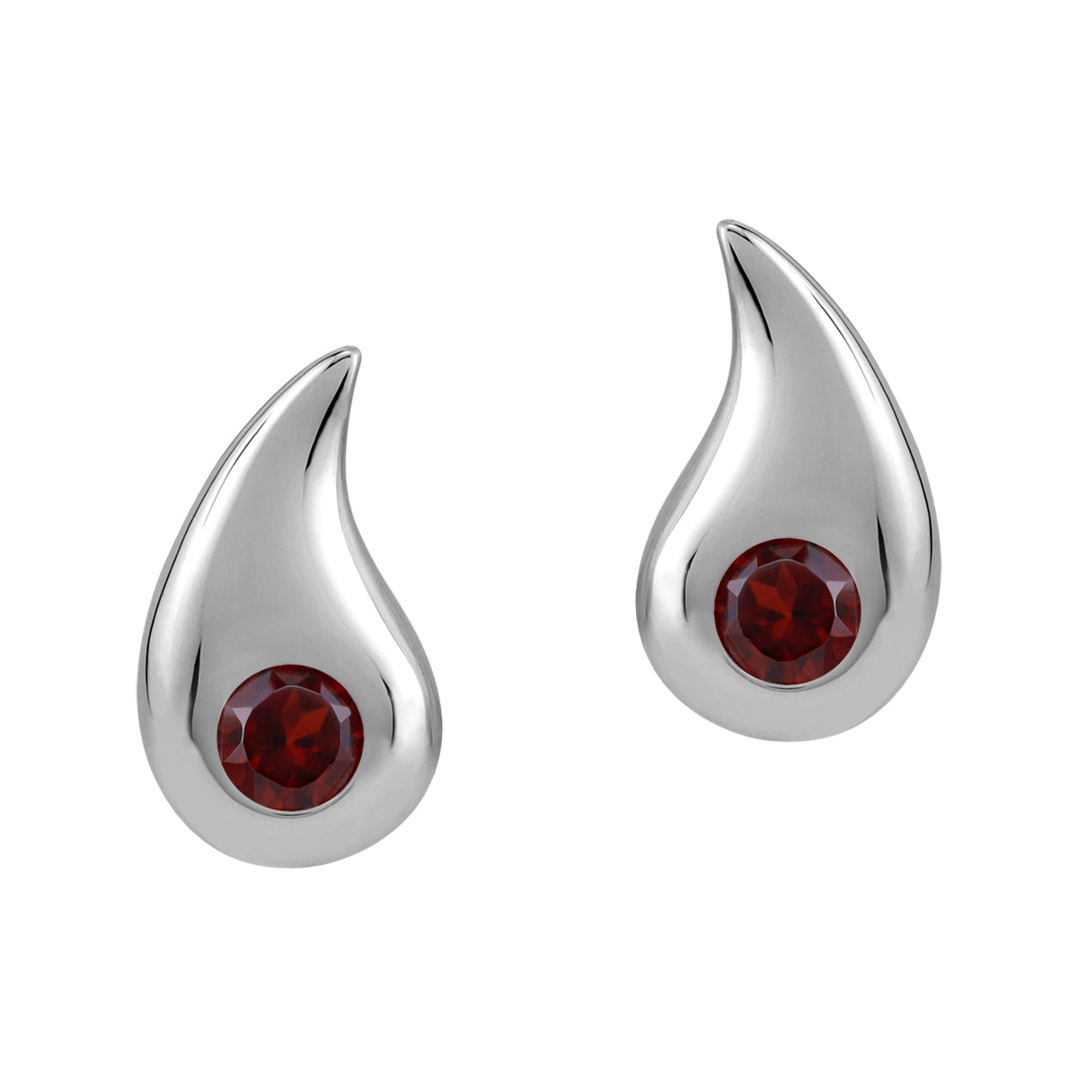 Natural Red Garnet 925 Sterling Silver Minimalist Trendy Chic Paisley Shape Drop Stud Post Earrings silvershake
