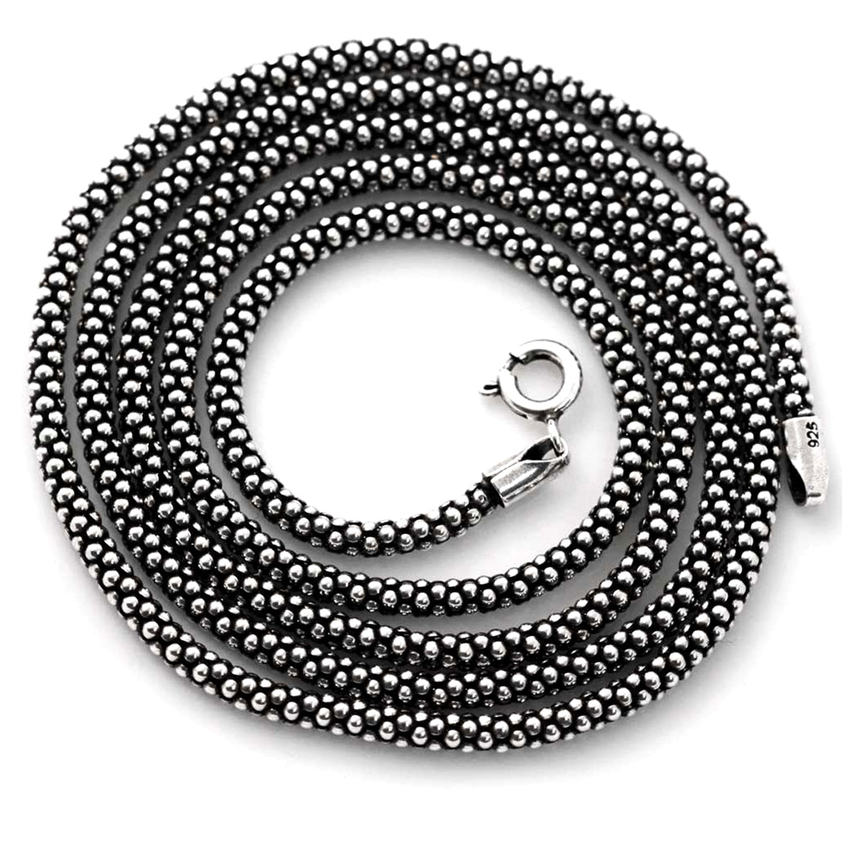 Oxidized 2.8mm 925 Sterling Silver Popcorn Chain Necklace 20 Inch