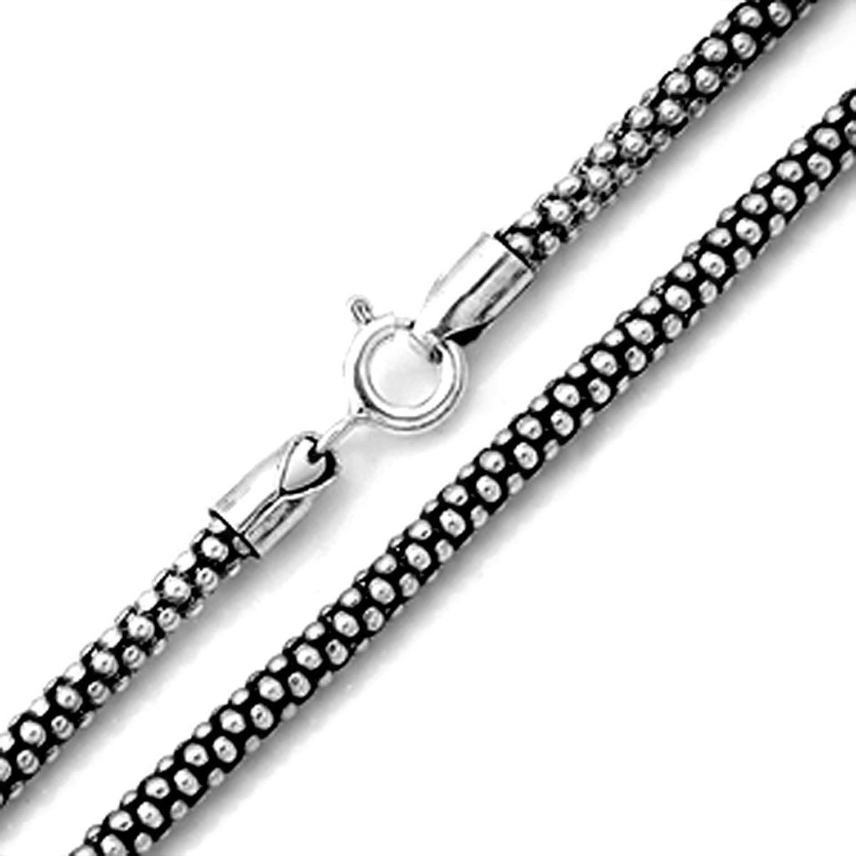 Oxidized 2.8mm 925 Sterling Silver Popcorn Chain Necklace 22 Inch