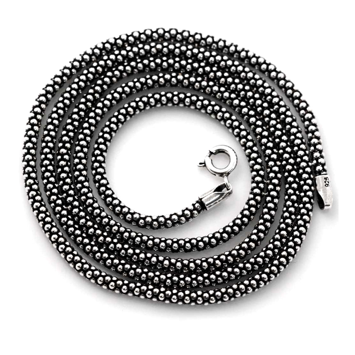 Oxidized 2.8mm 925 Sterling Silver Popcorn Chain Necklace 24 Inch