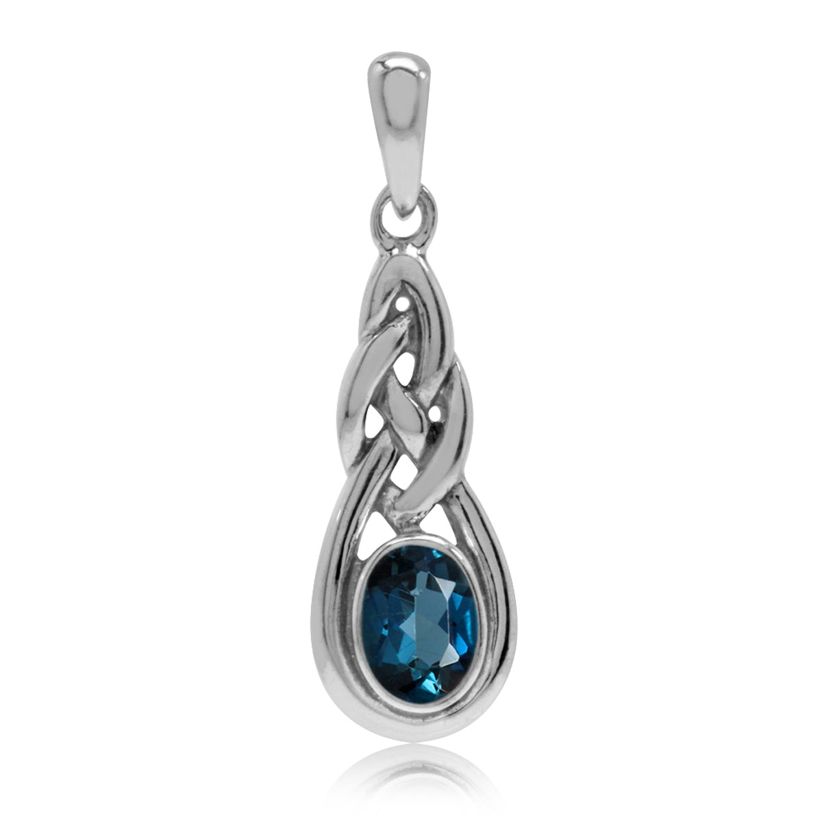 Genuine London Blue Topaz 925 Sterling Silver Celtic Knot Pendant - Silvershake-store