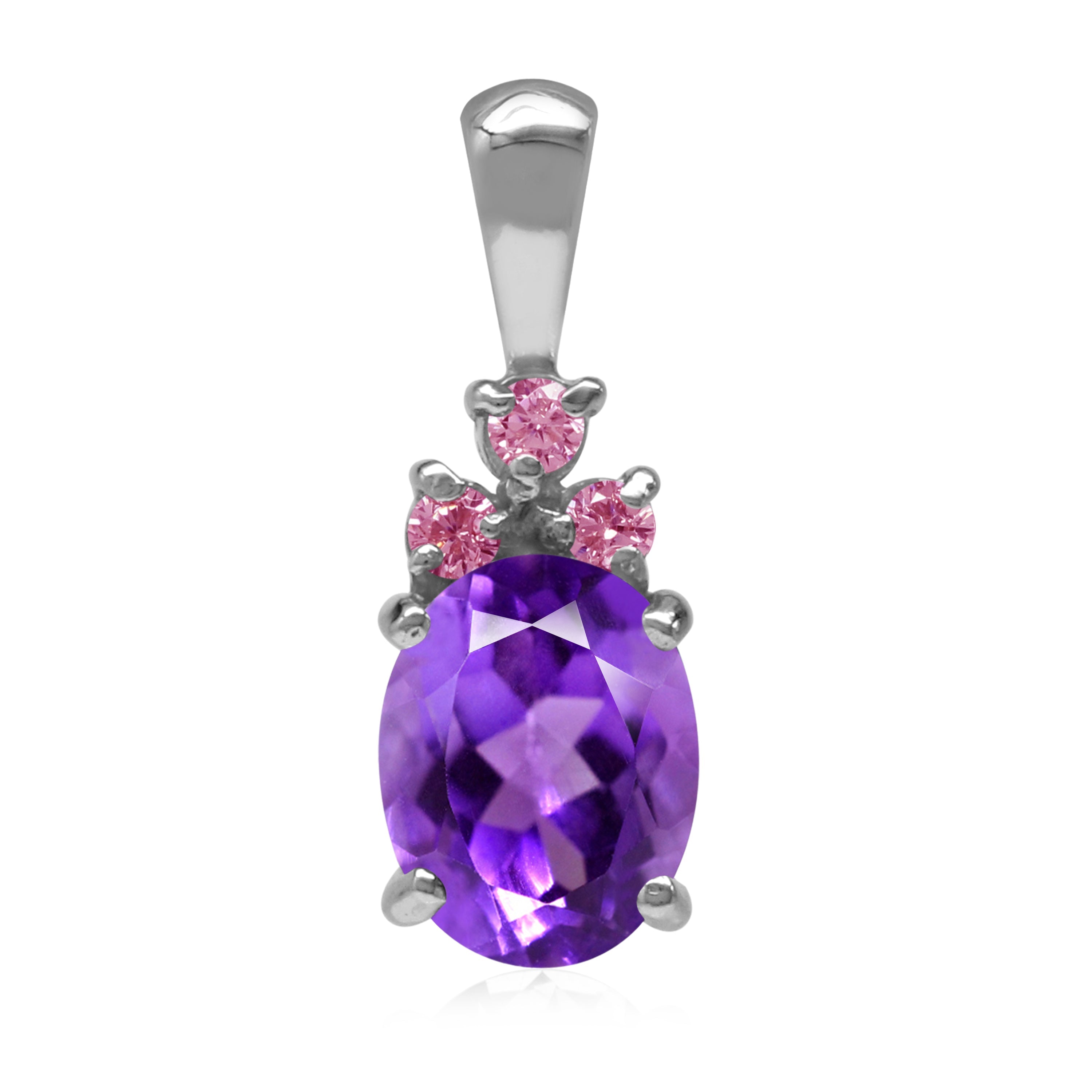 1.61ct. Natural Amethyst and Pink Tourmaline White Gold Plated 925 Sterling Silver Pendant - Silvershake-store
