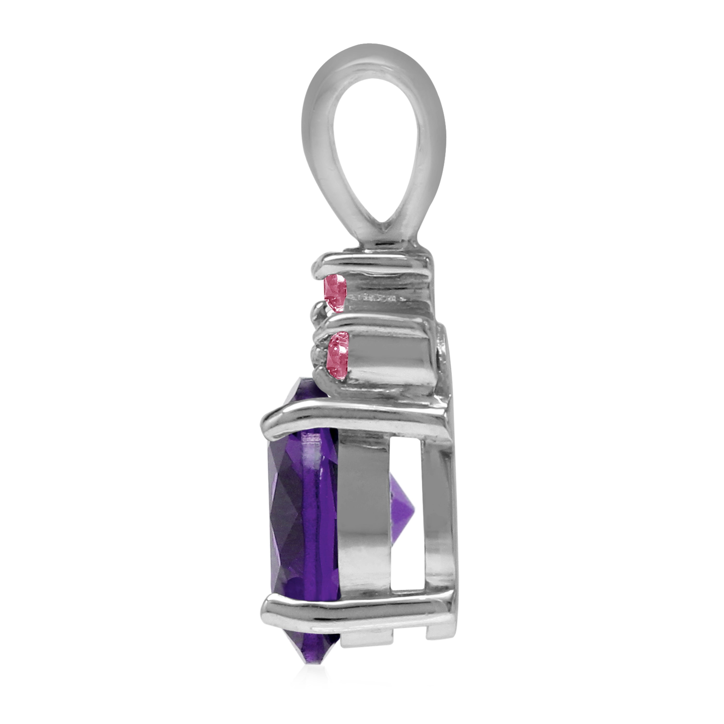 1.61ct. Natural Amethyst and Pink Tourmaline White Gold Plated 925 Sterling Silver Pendant - Silvershake-store