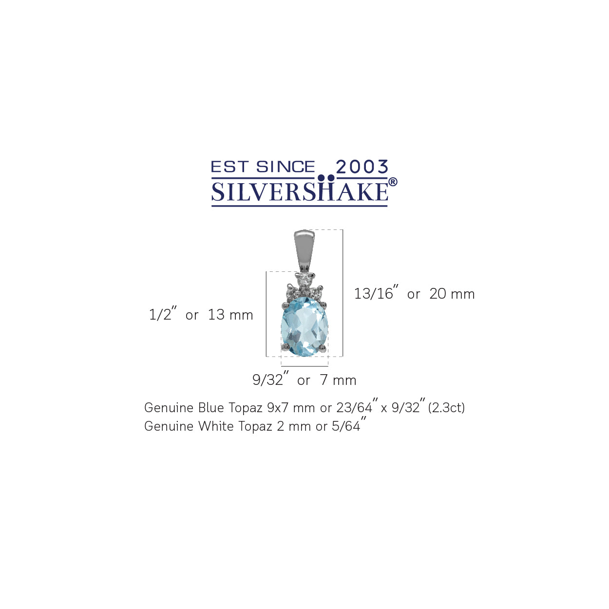 2.3ct. Genuine Blue Topaz 925 Sterling Silver Pendant - Silvershake-store