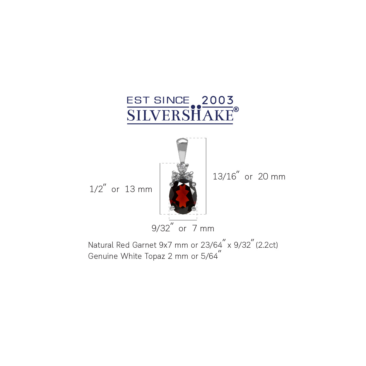 2.2ct. Natural Garnet and White Topaz 925 Sterling Silver Pendant - Silvershake-store